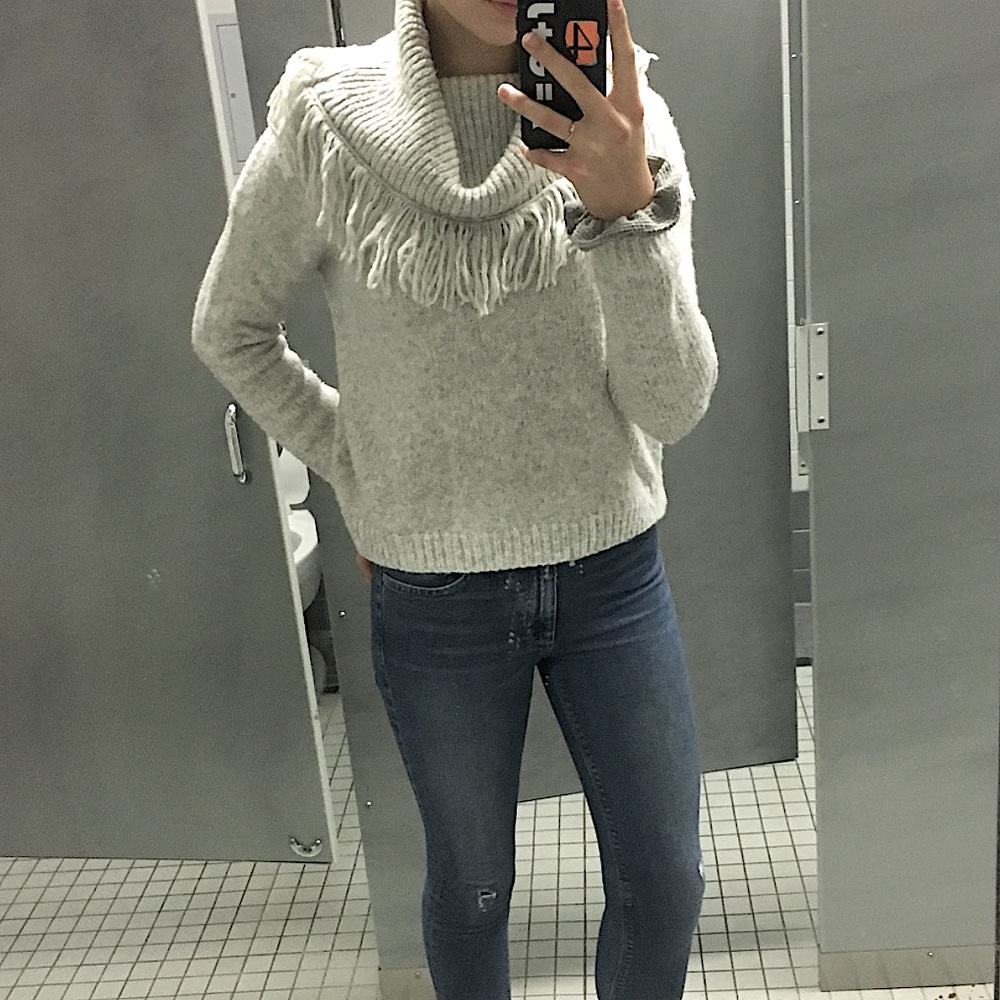 Anthropologie Fringed Cowl Neck Sweater!